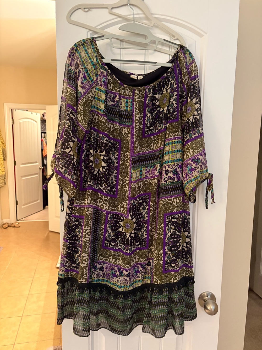 Emma & Michele Olive, Purple and Black Patchwork Tunic Dress